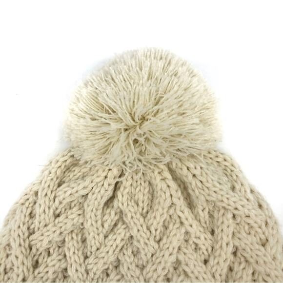 ISAAC MIZRAHI Cable Knit Pom Pom Beanie Cream OS - Picture 3 of 6